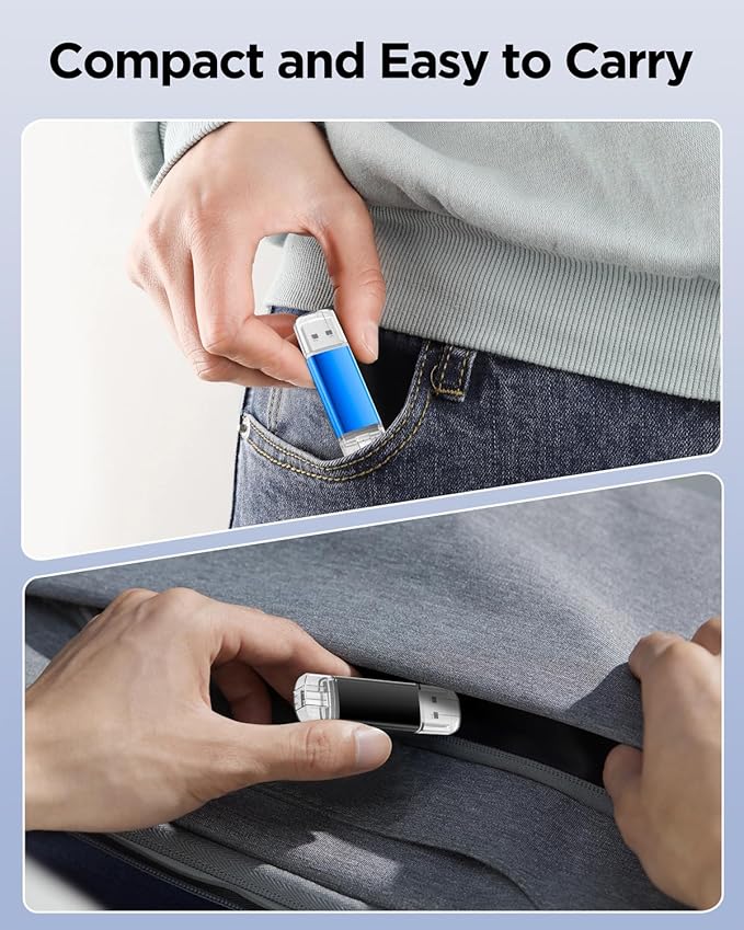 AreTop 4GB USB C Thumb Drive USB 2.0 Dual Flash Drive 2-in-1 Portable Type-C Memory Stick Compatible with iPhone 16/15, Android Smartphone, Computers, MacBook, Tablets, PC, 2 Pack, (Black & Blue)