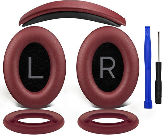 SOULWIT Replacement Kit for Bose QuietComfort 45 (QC45)/Quiet Comfort 35 (QC35, QC35II)/QC SE/QC Wireless Headphones, Ear Pads Cushions + Headband + Silicone Earpads Cover Protector - Burgundy