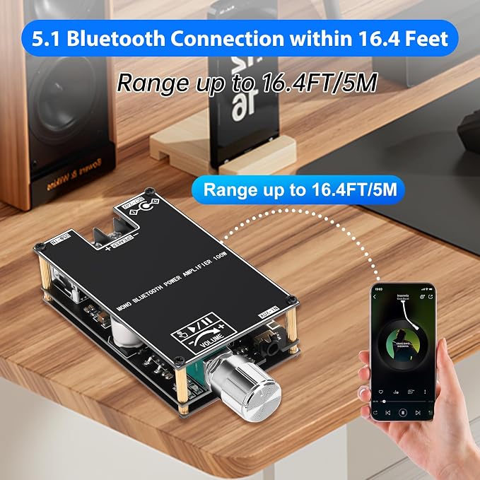 Daakro 2PCS ZK-1001B Bluetooth Amplifier Board,100W Mono Channel Amp Board with TWS Pairing Function,DC 7-24V, Bluetooth/USB/AUX Input, Audio Amp Board for Home DIY Wireless Speakers, Password Free