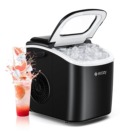 ecozy Ice Makers Countertop, 9 Ice Cubes Ready in 6 Mins, Portable Ice Machine with Carry Handle, 26lbs/24Hrs, Auto-Cleaning Ice Maker with Basket and Scoop, for Home/Kitchen/Camping/RV