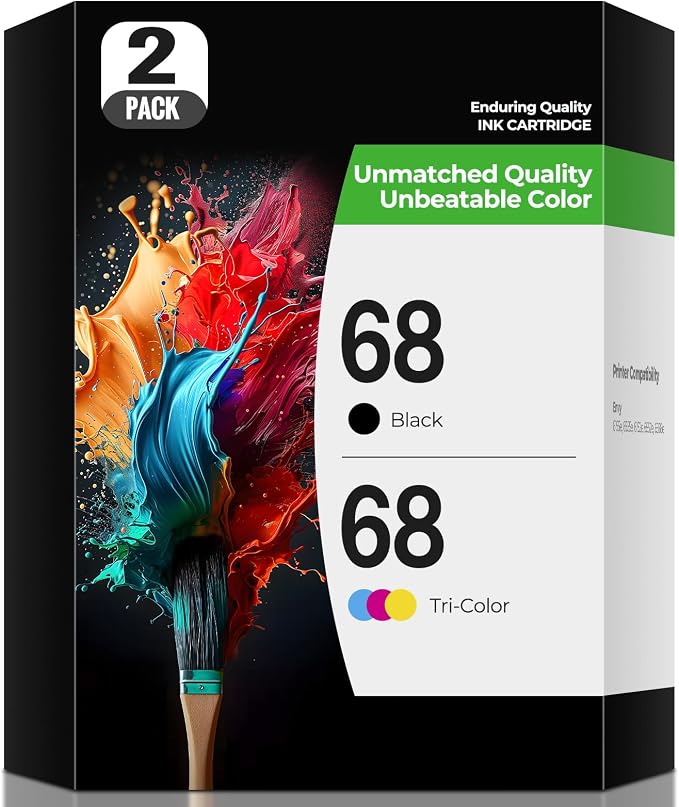 68 Ink Cartridges for Envy 6555e 6155e Ink Compatible with HP68 Ink 68e 68XL Ink Cartridges Combo Pack Replacement to use with Envy 6552e 6152e 6558e 6552 e 6555 e 6500 e 6100 e (1 Black, 1 Tri-Color)