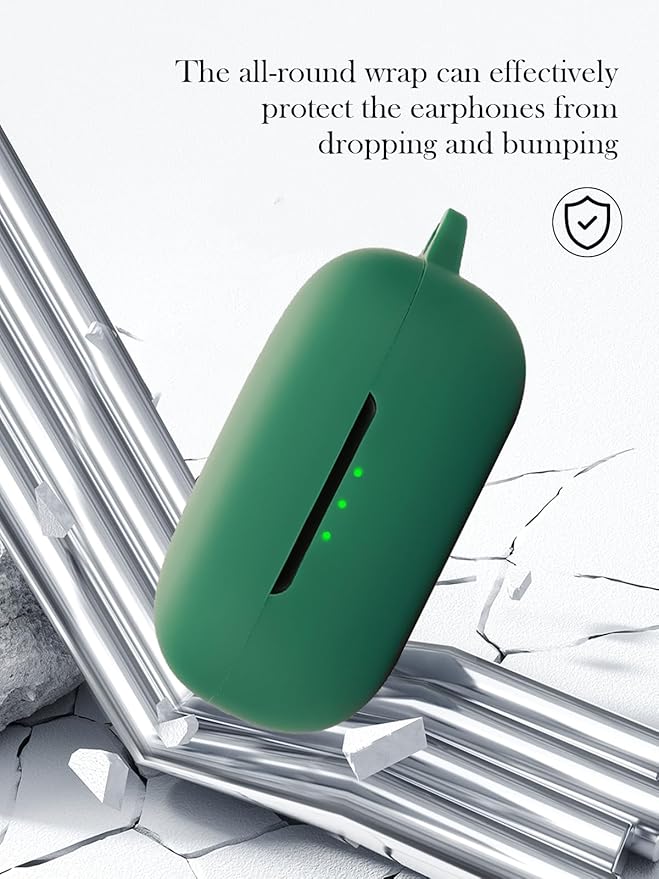 Silicone Case Compatible with EarFun Air Pro 4 with Keychain,Cleaning Kit and Lanyard, Soft Protective Shockproof Cover for EarFun Air Pro 4（2024）-Green