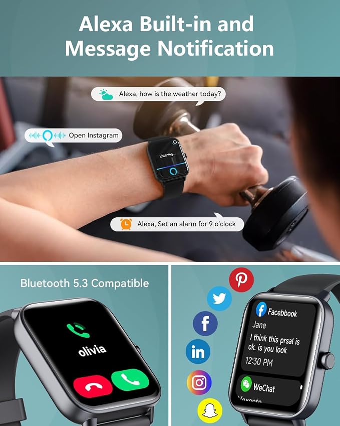 Quican Smart Watches for Women/Men, 2 Bands, Compatible for Android iPhone | 1.8" Fitness Tracker Watches, Alexa Built-in, Waterproof /Bluetooth Calling, Heart Rate/Sleep Monitor, Perfect Smart Gift