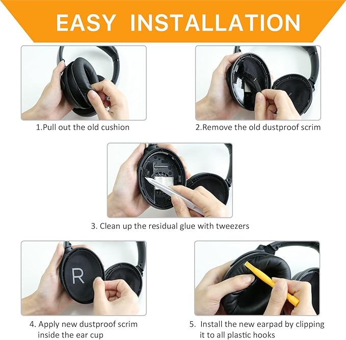 Replacement Ear Pads for Bose QuietComfort 45 (QC45)/QuietComfort SE (QC SE)/New QuietComfort Wireless Over Ear Headphones, Earpads Cushions with Softer Leather and Thicker Memory Foam