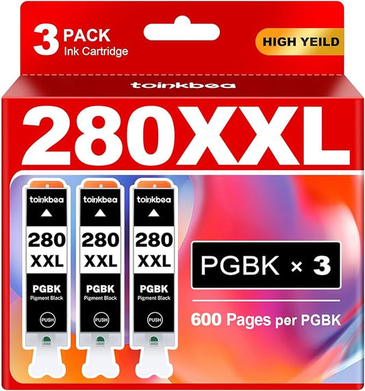 280XXL Black Ink Cartridges Replacement for Canon 280 PGBK XXL PGI-280XXL 280XXL ink for Printer Pixma TR8620a TR8600 TR8622a TR8620 TR8520 TS9120 TS9521c TS6120 TS8220 (3-Pack PGBK, High Yield)