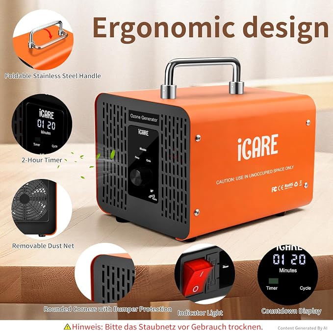 Ozone Generator 60,000mg/h, High Capacity Ozone Machine with 120 Min Timer & Cycle Mode, Ozone Odor Eliminator for Home, Car, Pet, Smoke, Industrial, Air Purifier for Large Spaces (3200 Sq.Ft)