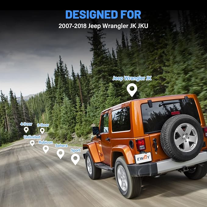EWAY Light 2.0 Spare Tire Reverse Backup Camera for Jeep Wrangler JK Compass Commander Patriot Liberty 2007-2018, Upgrade Ajustable Brackets for Flexible Angle, Hitch Camera with 90° Ajustable Angle