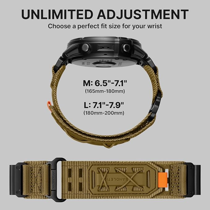 Bandletic Compatible with Garmin Instinct 3 50mm Watch Band - 26mm Quick Fit Nylon Strap Replacement for Fenix 8 51mm 7X 6X Pro/5X Plus/3 HR/Instinct 2X Solar/Enduro/Tactix/Epix Pro 2/Quatix 8 51mm