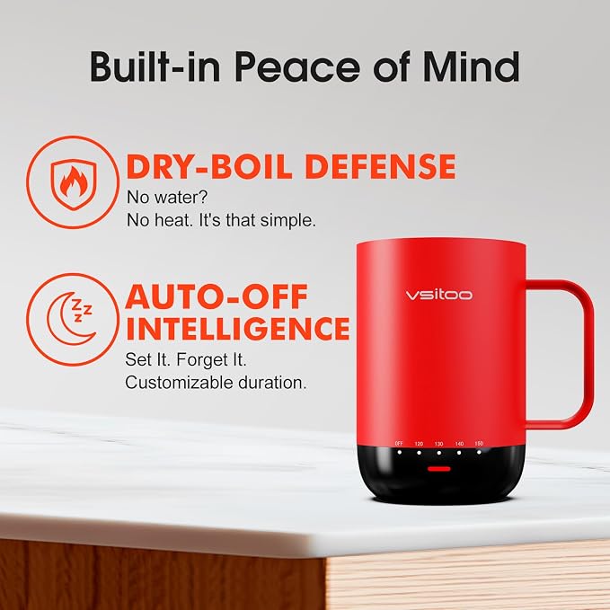 Vsitoo S3 Pro 16oz Self Heating Coffee Mug with AI Auto-Sensing, Smart Rechargeable Heated Mug Warmer 120-150℉, IPX7 Waterproof Temperature Control, Gift for Men Women - Red