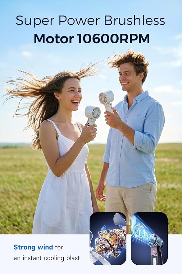 Elecshion Portable Handheld Fan, Cold Spot, Retractable USB-C Cable, 6000mAh Rechargeable Personal Turbo Fan, Powerful 100-Speed Wind, LED Display,135° Adjustable-Cooling on Table/Neck/Travel/Camping