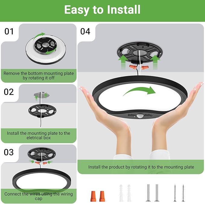 zemty 2Pack 9inch Motion Sensor Ceiling Lights Wired,18W 1800lm 3CCT/3 Mode/30-120s Timer, Bright Black LED Flush Mount Light Fixture Motion Activated for Closet Pantry Hallways Stairwells Garage