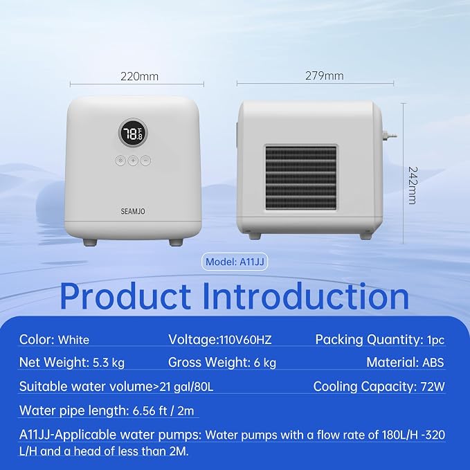 Aquarium Chiller 21-Gallon Fish Tank Chiller, A11-Built-in Pump, A11JJ-External Water Pump, R600a Compressor Quiet Cooling, Suitable for, Reef, and Hydroponics (Fres/Salt Water) (A11)