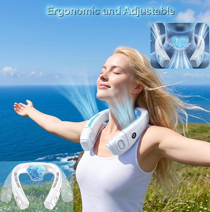 Neck Fan Air Conditioner with Large Cooling Plate, Portable Neck Fans that Blow Cold Air 360° Airflow, Wearable Personal AC Quiet Back Air Outlet 6000mAh Rechargeable, Gifts for Women Travel Office