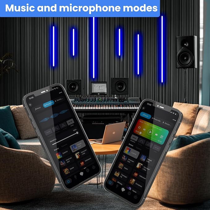 SHUNLEE 6 Pcs RGB Smart Recessed Lighting for Acoustic Panels, WiFi LED Lights for Acoustic Wall Panels Compatible with Alexa, Self-Adhesive Black Aluminum for Wood Slat Wall (2*28+2*16+2*13 in)