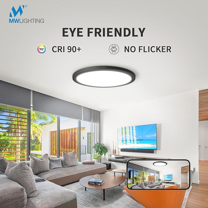 mw 4 Pack LED Flush Mount Ceiling Light, 12 Inch Round Black Ceiling Light, 25W 120V 5CCT, Dimmable, Close to Ceiling Light Fixtures for Bedroom, Kitchen, Hallway, Laundry