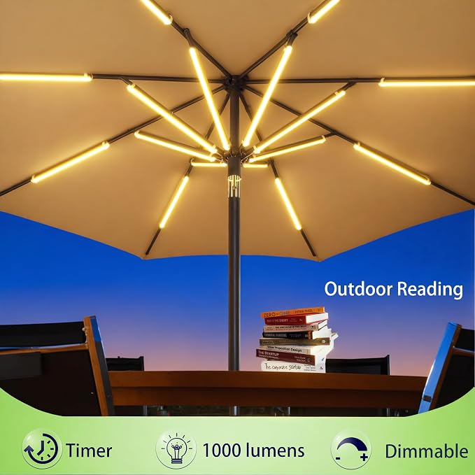 Outdoor Patio Umbrella Lights, 1000 Lumens 15W Warm White LED, Waterproof with Dimmable Timer l Umbrella Pole Light for Patio Umbrella Decor Lighting - ALL FORTUNE