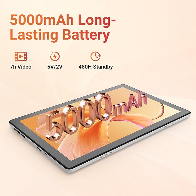 10 Inch Android Tablet, Octa-Core Processor, 24GB RAM 64GB ROM, IPS HD Display, Android 15, Dual Camera, 5000mAh Battery, Widevine L1 Certified, WiFi Bluetooth Tablets ﻿ (White)