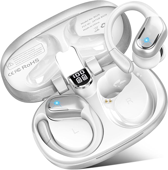 Wireless Earbuds, 75hrs Bluetooth 5.4 Headphone Sport, 2026 Bluetooth Earbuds Deep Bass Over Ear Buds with Earhooks, ENC Noise Cancelling Earphone Mic, IP7 Waterproof for Workout/Running/Gym Sliver
