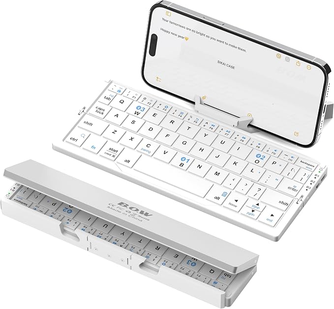 SIKAI CASE Foldable Bluetooth Keyboard with Magnetic Stand,Aluminum Alloy Mini Quiet Folding Portable Lightweight Travel Rechargeable Pocket for Tablet,iPad, Phones, White