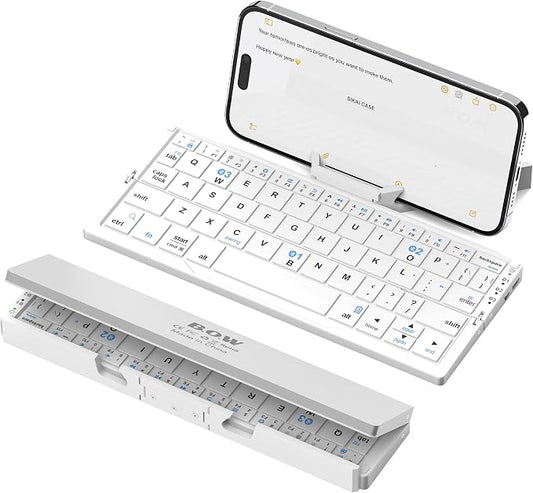 SIKAI CASE Foldable Bluetooth Keyboard with Magnetic Stand,Aluminum Alloy Mini Quiet Folding Portable Lightweight Travel Rechargeable Pocket for Tablet,iPad, Phones, White