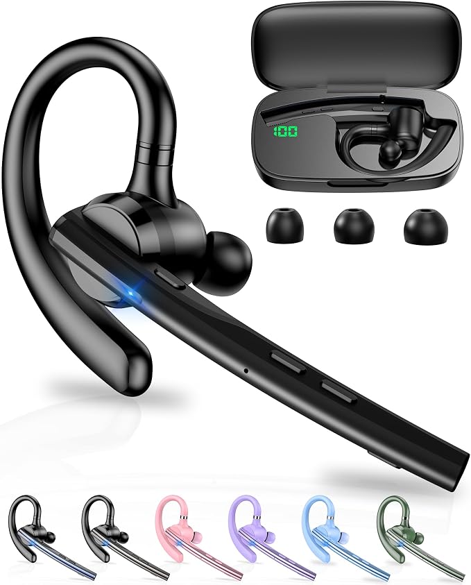 New Bee Bluetooth Headset V5.1 72H Talk Time Dual Mic with Mute Button for Business, Wireless Hand-Free Bluetooth Earpiece with 500mAh Charging Case for Cell Phone Calls Trucker Driver Laptop