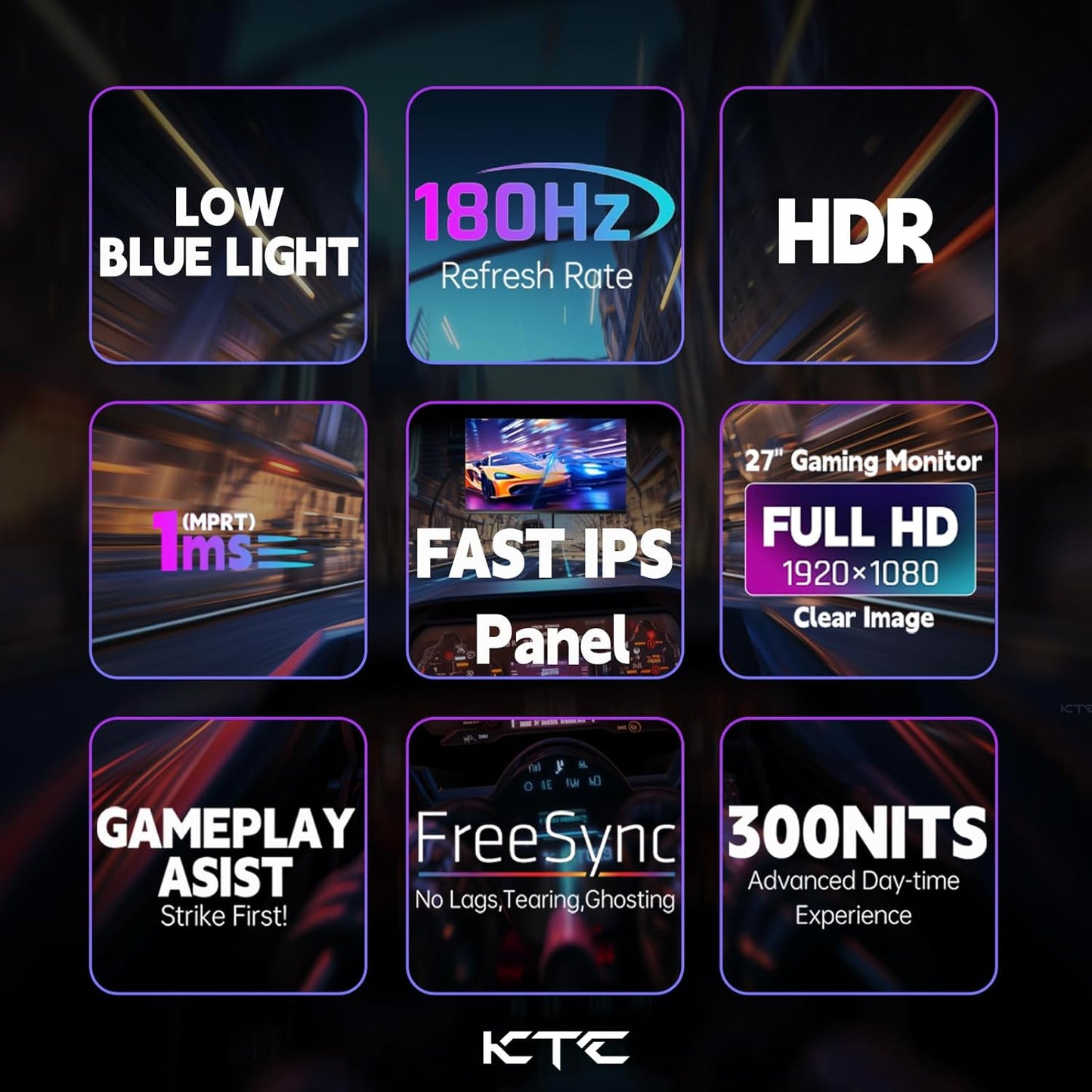 KTC Gaming Monitor 27 inch 180hz 1ms | Fast IPS Screen 1080p Monitor|2 x HDMI 2.0 &1 x Display Port 1.4 | Support Freesync and Wall Mount | 108% sRGB with HDR 10
