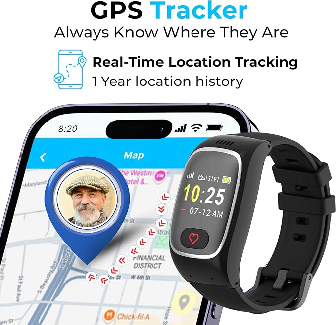 Seculife Medical Alert Smartband for Seniors — Alerts Go Direct to Family, No Call Center | Auto Fall Detection, GPS Tracking, Heart Rate Monitor, 2-Way Calling, SOS Button, Waterproof Wearable