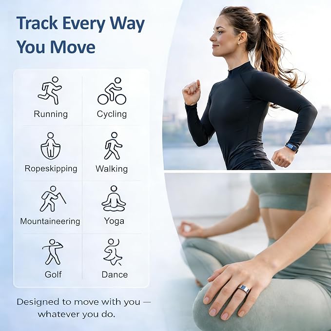 Smart Ring Health & Fitness Tracker for Men & Women, Heart Rate, SPO₂, Sleep & Activity Monitoring, IP68 Waterproof, Long Battery Life, Family Care Mode, No Subscription Fee (Silver, 11)