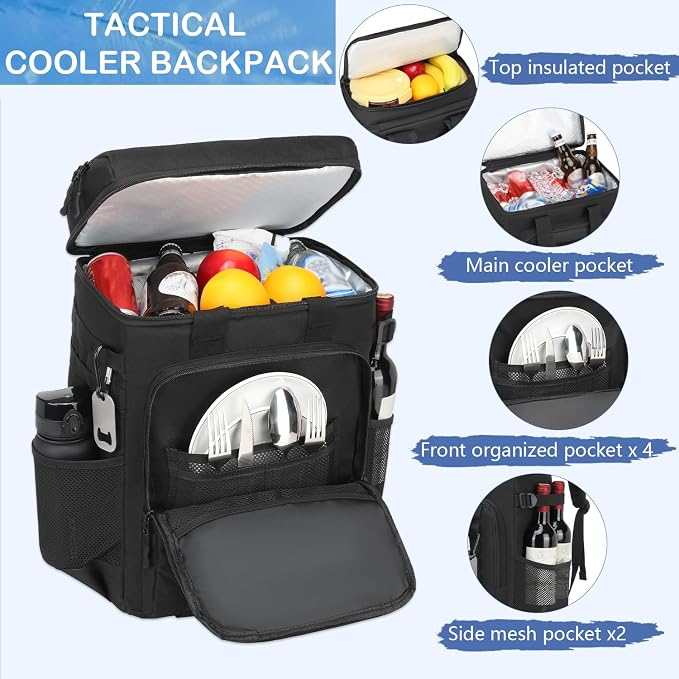 Tactical Cooler Backpack - 42 Cans Backpack Coolers Insulated Leak Proof for Men & Women, Soft Cooler Insulated Backpack for Lunch, Work, Camping, Hiking, Picnic, Beach & Travel