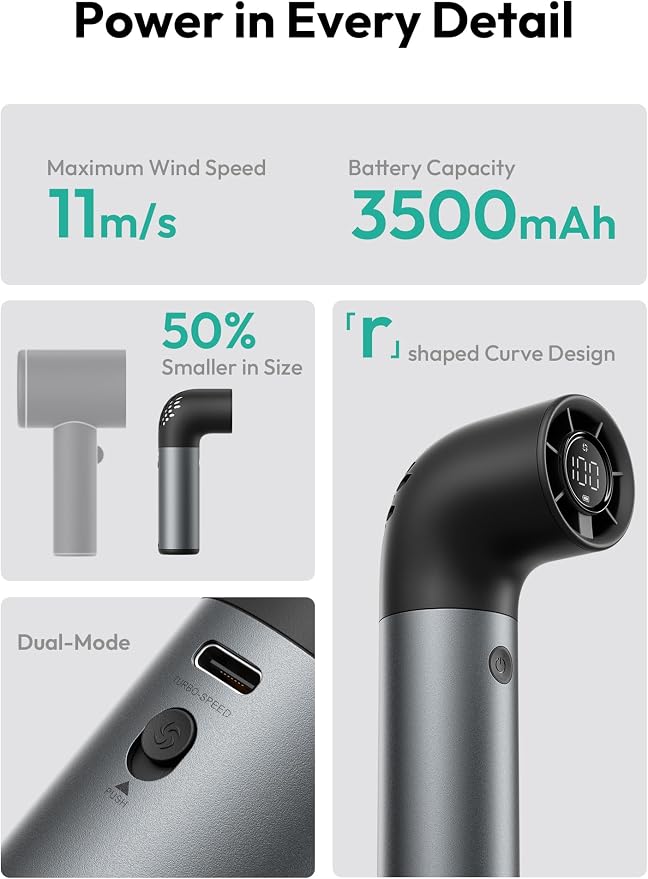 Aecooly Portable Handheld Fan, Powerful Turbo Mini Fan, 19000 RPM High Speed Aero Pro, 15H Max Cooling Time, 6 Speeds Aluminum Case, Pocket Rechargeable Personal Small Travel GIfts for Women Men -Grey