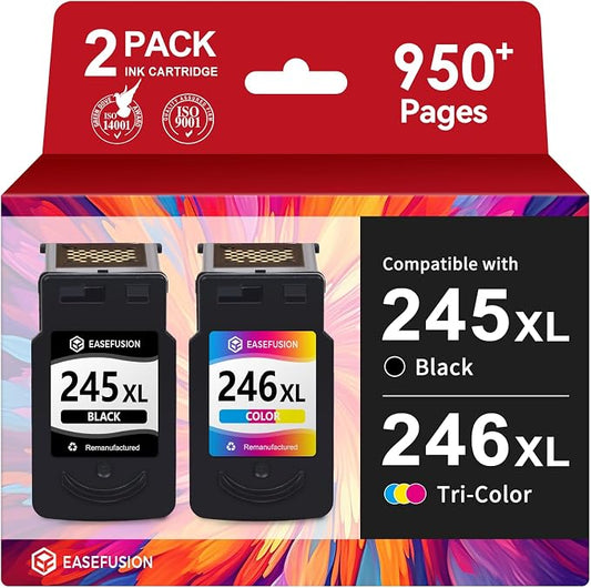 EaseFusion 245XL 246XL Combo Pack Replacement for Canon Ink 245 and 246 PG-245XL PG-245 PG245XL Ink Cartridges, Work with PIXMA MG2522 MX490 TR4520 TS202 TR4522 TS3122 Printer (2Pack, Black&Color)