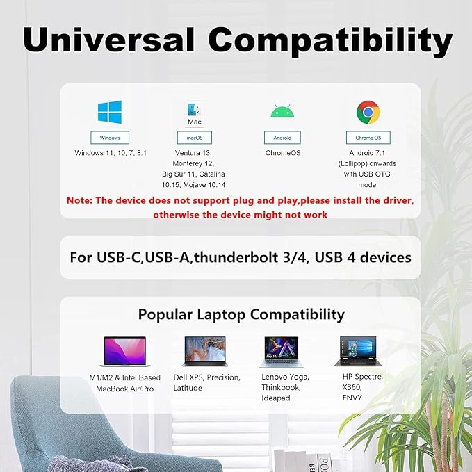 WAVLINK HDMI Splitter Extended Display for Dual Monitor, USB A or USB-C to Dual HDMI Adapter, Multi-Monitor Display 3 Separate Screens for Windows and macOS,4K30Hz,1080p@60Hz