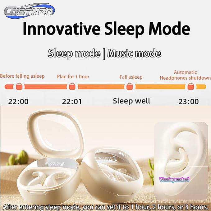 Comfortable Side Sleeping Sleep Earbuds for Side Sleepers (Cream) | Innovation Sleep Mode, Invisible Earbuds, Non-In-Ear Design Focused On Ear Canal Health, Sleeping Headphones