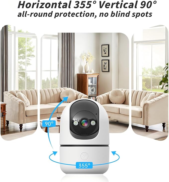 GBIUT Indoor Camera 5G&2.4G WiFi Cameras for Home Security Instant 911 Alert, 360° Pan/Tilt Baby Monitor/Dog/Pet Camera AI Motion Detection Night Vision, Speaker, US Cloud Storage (2-Pack)