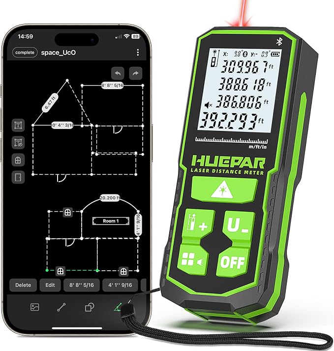 395FT Bluetooth Laser Measuring Tool with Angle Sensor, Fathers Day Dad Gifts, Huepar 1/16in Accuracy Laser Distance Measurement Tool, M/in/Ft, Digital Laser Room Measuring Device, Distance Meters