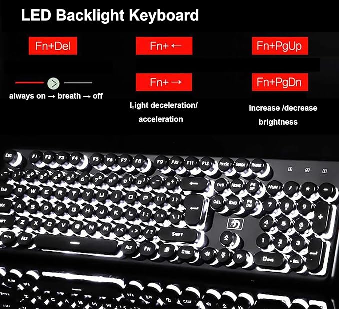 Gaming Keyboard and Mouse Combo, 2.4Ghz Wilress Keyboard with LED White Backlit 104-Key Full Size Ergonomic and Optial Mice for PC/Laptop