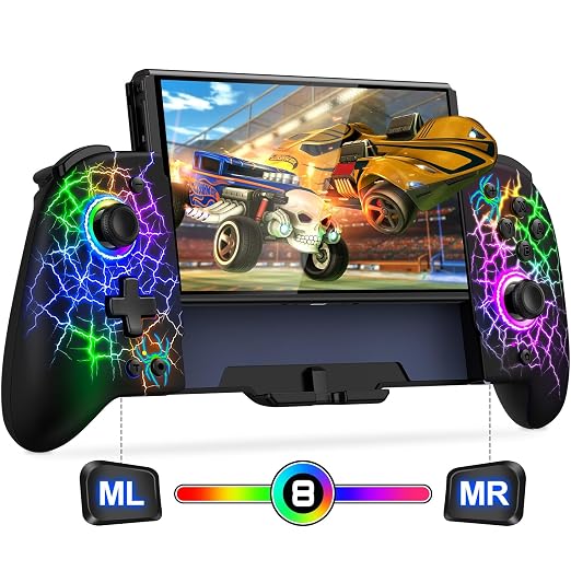 Gammeefy Switch Controller – Hall Effect Joysticks & Enhanced Grip – One Piece Switch Joypad Replacement Switch Pro Controller with 8-Color RGB Lighting, Turbo, Macros - Spider Web, 6.2"/7"