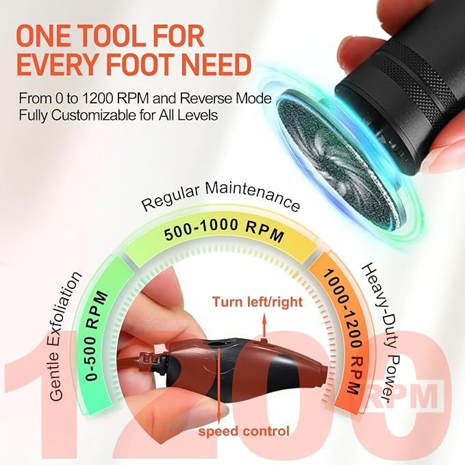 PowerPro Electric Foot Callus Remover Black with 60pcs Replacement Sandpaper Discs 60Grit Rough for feet Care Kit