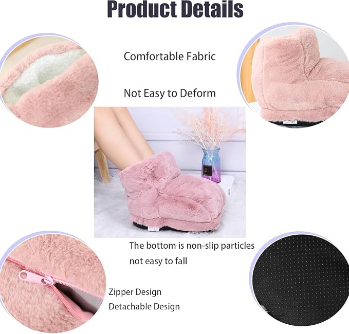 USB Powered Electric Foot Warmer, Heated Slippers, Heated Electric Foot Massager Washable Heat Settings Warmer Cushion (Brown,with Portable Power)