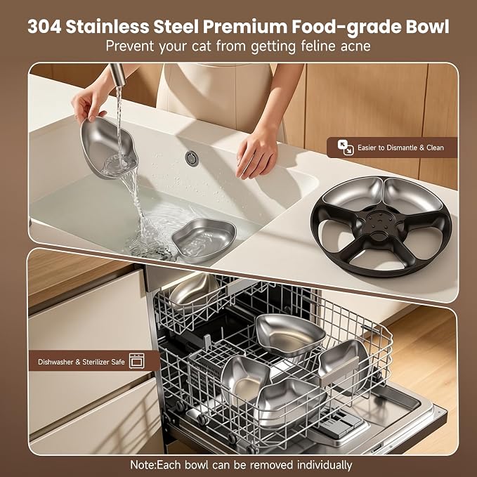 Automatic Cat Feeder Wet Food, Semiconductor Cooling & Heating, 5 Fresh Meals Timed Cat Feeder for 3 Days with Stainless Steel Bowl, Easy to Clean, Programmable Wet Food Dispenser for Cat Dog
