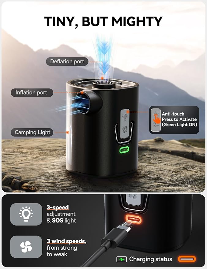 JOYROOM Air Pump for Inflatables with Upgraded 3600mAh 5C Power Battery & Advanced Heat Dissipation, 4.8kPa Ultra-Fast Inflate Deflate for Air Mattress, Pool Floats, Vacuum Storage Bags, Camping Bed