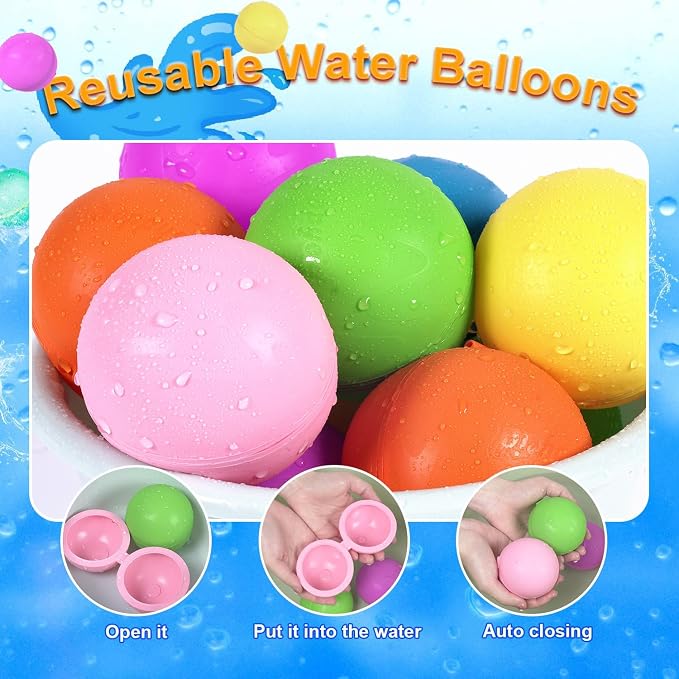 98K Reusable Water Balloons 6 Pcs with Mesh Bag, Pool Beach water Toys for Boys and Girls, Outdoor Summer Toys for Kids Ages 3-12