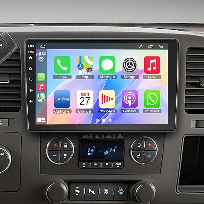 (8-core+64G) Android 15 Car Radio for Chevrolet Chevy Silverado GMC Sierra Yukon, 10" QLED Touch Screen Car Stereo Build-in GPS Wireless CarPlay Android Auto, Backup Camera/DSP/SWC