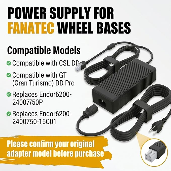 24V 180W AC/DC Adapter Compatible with Fanatec Boost Kit 180 (8Nm) for CSL DD/GT (Gran Turismo) DD Pro, Replacement Power Supply for Endor6200-2400750P Endor6200-2400750-15C01