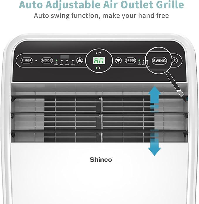 Shinco 10,000 BTU Portable Air Conditioner with Heater up to 400 Sq. Ft, Ac Heater Combo Window Unit, Portable AC Unit with Dehumidifier & Fan, Cools & Heats,Remote Control and Window Kit