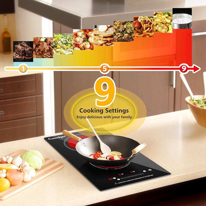 2 Burner Electric Cooktop, 110-120V Plug In Countertop Stove, Touch Control with 99-Min Timer, Child Lock & Auto Shutoff, 12 Inch Radiant Cooktop for Indoor Cooking