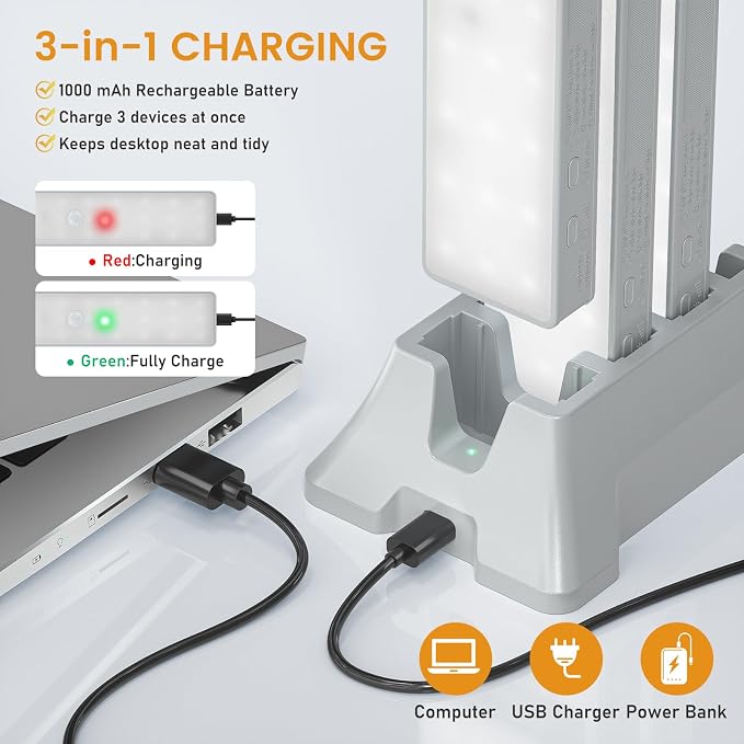 Racokky Under Cabinet Lights with Charging Station, 6 Pcs Rechargeable Motion Sensor Closet Lighting, Dimmable RV Step Lights Stick-Anywhere LED Night Bar for Kitchen, Wardrobe, Stairs (White)