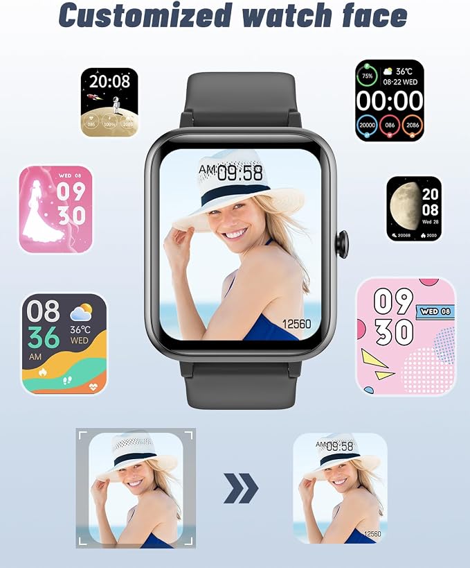GRV Smart Watches for Men Women, Answer/Make Calls, 1.8" HD Smartwatch for iPhone Android Phones, Fitness Watch with Heart Rate/Sleep/Stress Monitor Steps Calories Counter, IP68 Waterproof (Black)