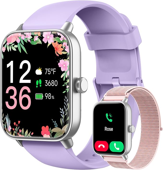 Smart Watches for Women, 1.85" Alexa Fitness Trackers with Call & SMS, Heart Rate, SpO2, Stress & Sleep Monitor, IP68 Waterproof Smartwatch for Android iPhone Samsung etc., 100+ Sports Modes, 2 Bands