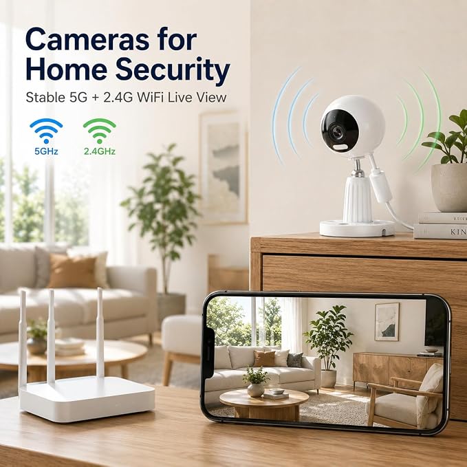 Cameras for Home Security, 3MP Security Camera Indoor Outdoor with Motion Detection, Color Night Vision, 5G/2.4G WiFi, 2-Way Audio, Baby Monitor, Pet Camera, Plug-in WiFi Camera, SD/Cloud
